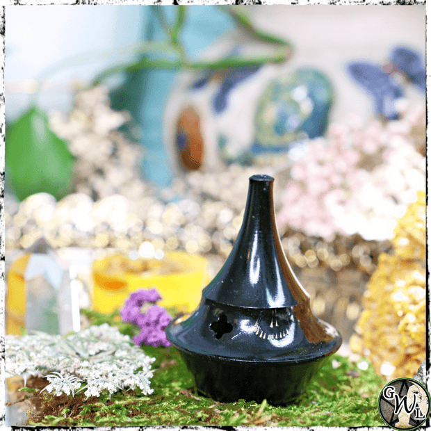 Black Brass Cone Incense Burner | Mini Censer, Ritual Tool