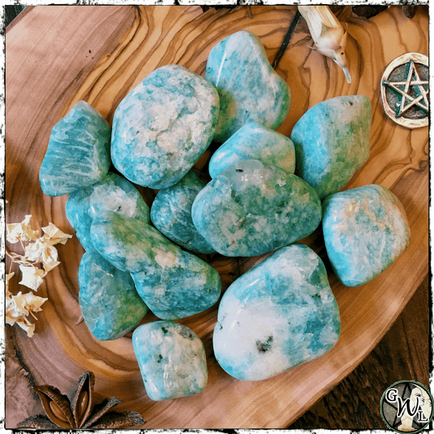 Tumbled Amazonite Crystals for Witches, Green Witch Living
