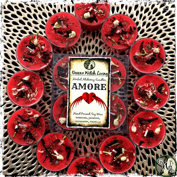 Amore Spell Candles for romance, passion, Green Witch Living