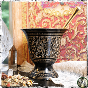 Black Brass Mortar and Pestle Set for Incense, Resins, and Herbs, Green Witch Living