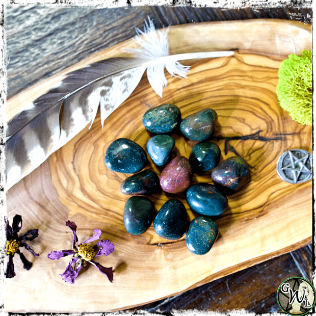 Tumbled Bloodstone Crystals, Heliotrope, Green Witch Living