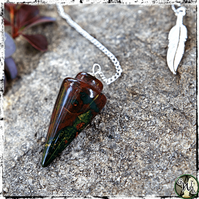 Bloodstone Crystal Pendulum, Green Witch Living