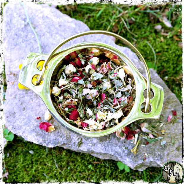 Pentacle Brass Cauldron for herbs, resins, spices, Green Witch Living