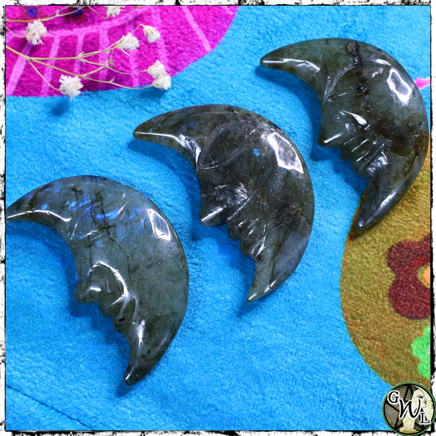 Labradorite Crescent Moon Faces, Crystal Shapes, Green Witch Living
