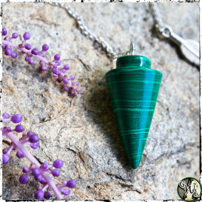 Green Malachite Crystal Pendulum, Green Witch Living