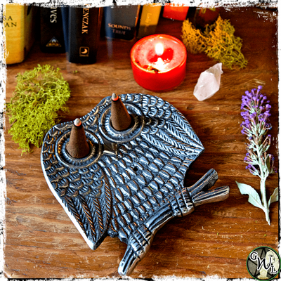 Metal Owl Incense Burner, Cone Incense Holder, Fall Decor, Green Witch Living