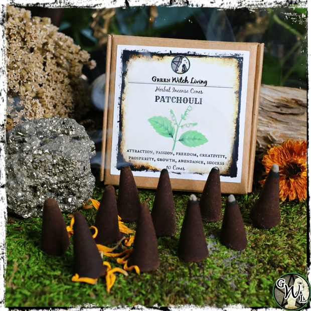 Patchouli Incense Cones for Prosperity, Green Witch Living 