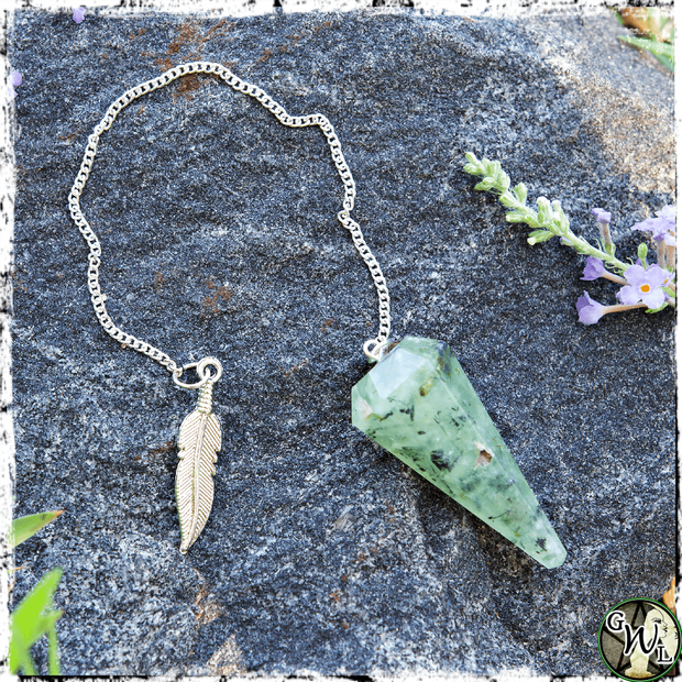 Prehnite Crystal Pendulum for Witches, Green Witch Living