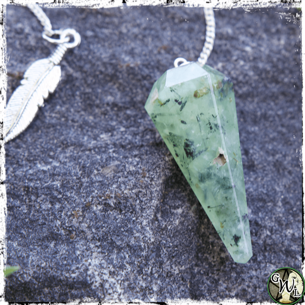 Prehnite Crystal Pendulum, Divination, Green Witch Living