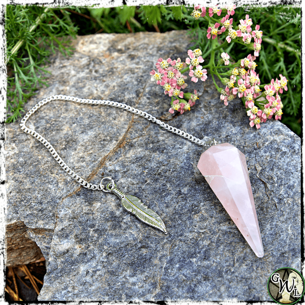 Rose Quartz Crystal Pendulum, Divination for Witches, Green Witch Living