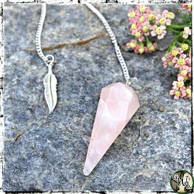 Rose Quartz Crystal Pendulum, Green Witch Living