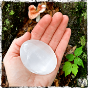 Selenite Crystal Palm Stone, Crystals for Witches, Meditation, Green Witch Living