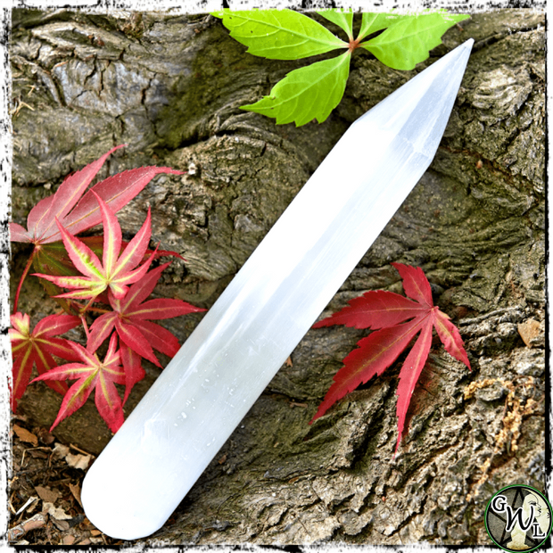 Selenite Crystal Wand for Energy Healing, Green Witch Living