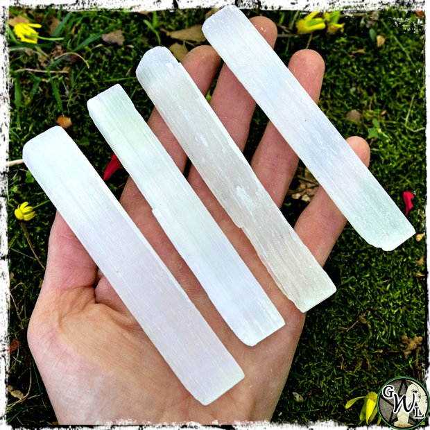 Selenite Crystal Wands for Energy Work, Green Witch Living