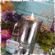 Silver Metallic Glass Candle Holder for Tealights, Votives, Green Witch Living 