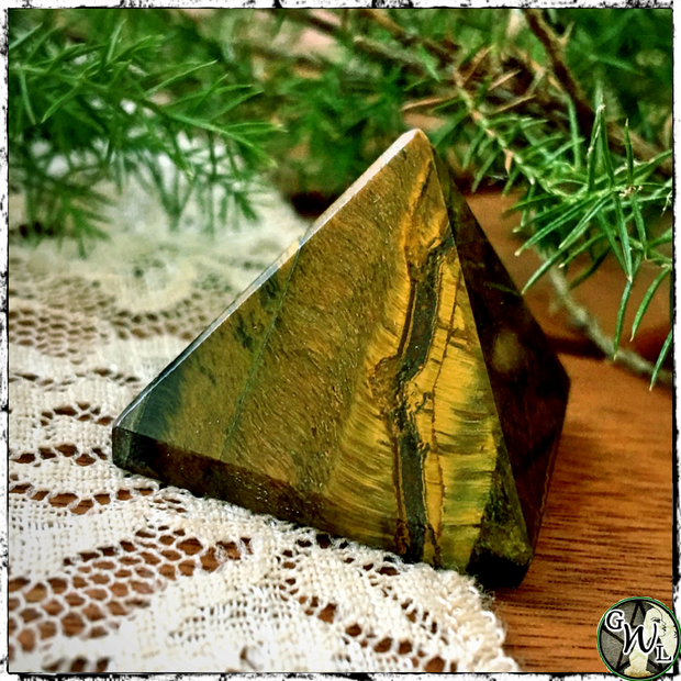 Tiger's Eye Crystal Pyramid for Witches, Green Witch Living