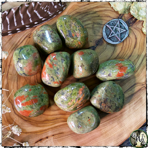 Tumbled Unakite Crystals for Vision, Green Witch Living