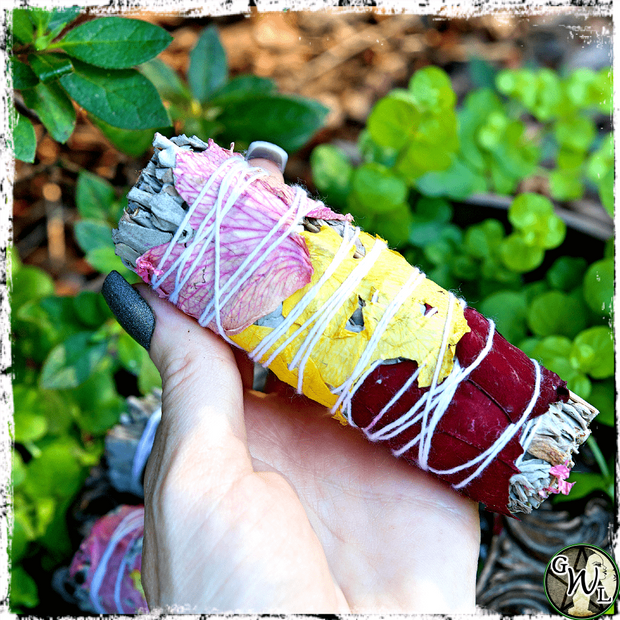 Rose and White Sage Herbal Smudge Bundle, Smoke Wand, Green Witch Living
