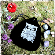 Velvet Owl Pouch, Drawstring Bag for Holding Crystals, Herbs, Keepsakes, The Witch's Guide