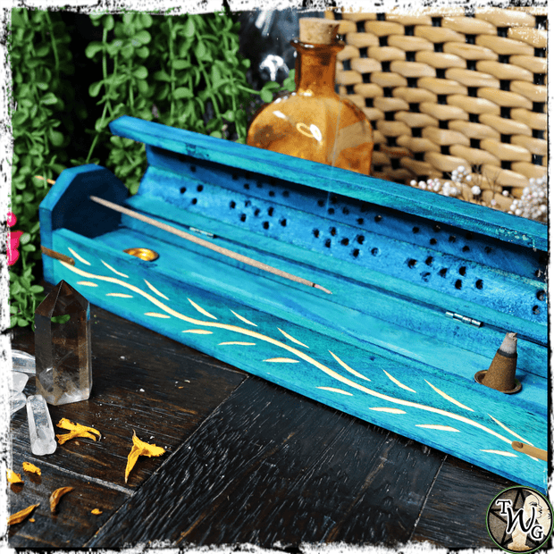 Sea Witch Wooden Incense Burner Box | Holds Sticks, Cones